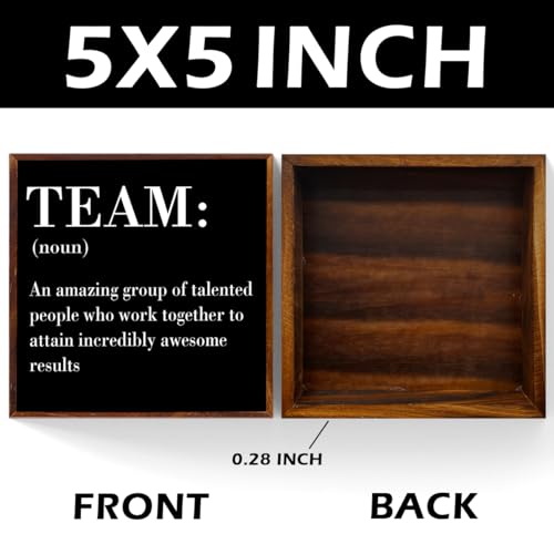 Inspirational Office Decor Wooden Box Sign - Rustic Teamwork Noun Plaque, 5x5 Inches