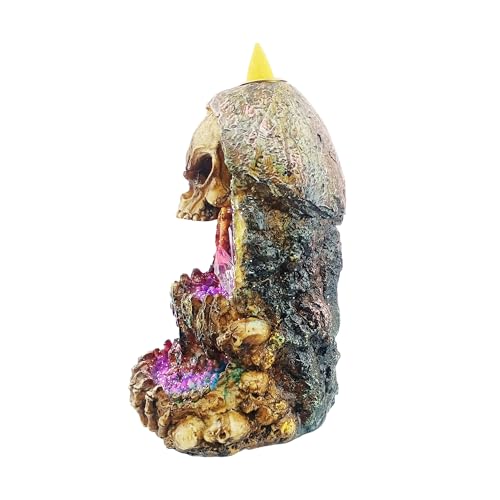 Geode Skull Backflow Waterfall Burner with LED - Mystical Gothic Home Décor