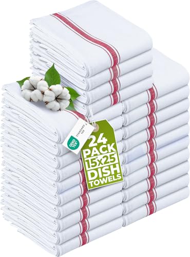 Red Kitchen Towels 24 Pack - 15x25 Inch Absorbent 100% Cotton Dish Towels - Variation of THIS listing