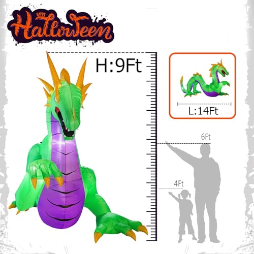14FT Green Dragon Halloween Inflatable Outdoor Decoration with LED Lights