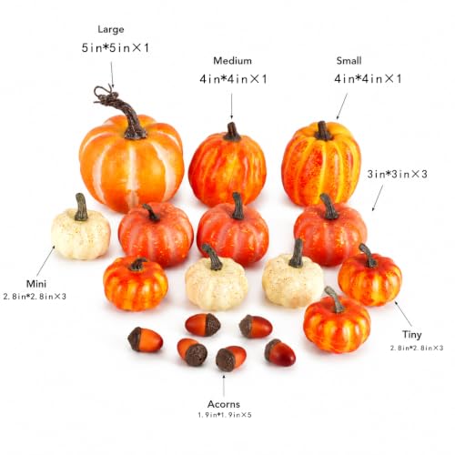 Mini Faux Pumpkins Set for Fall Halloween Thanksgiving Decor - 21 Pcs