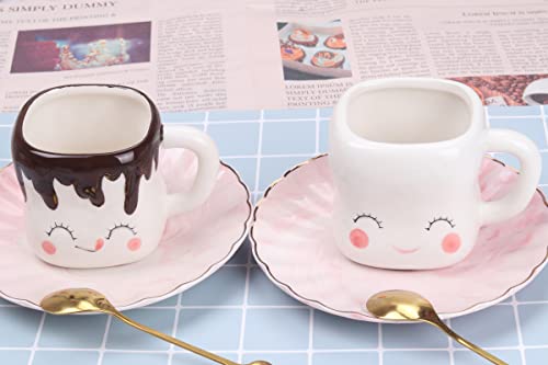 White Marshmallow Mug Set of 4 with Handle - Cute Ceramic Drinkware for Kids & Adults, 6oz