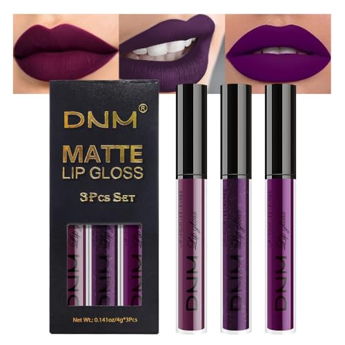 Liquid Lipstick Set - Burgundy Red & Dark Purple Matte Lip Stains, 3 Colors, Long Lasting Waterproof
