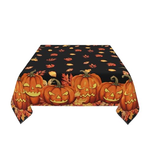 Halloween Tablecloth 54x54 Inch Square Spooky Pumpkin Leaves Water-Resistant Fabric
