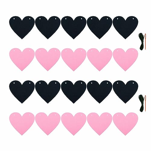 Black and Pink Felt Heart Garland for Gothic Wedding & Party Decorations