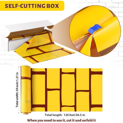 Yellow Brick Road Tablecloth Roll - 120 Ft x 54 Inch Disposable Plastic Cover with Cutter - Halloween & Wizard Party Decor - Variation: 1440" x 54"