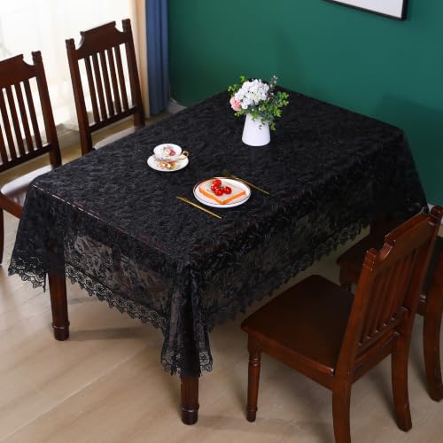 Black Rectangle Lace Tablecloth 104x60 Inches Farmhouse Picnic Cover - Versatile & Elegant