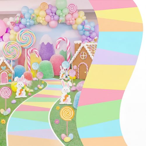 Candy Themed Floor Runner - Pastel Style Macaron Candy Party Decor, 118 x 39 inches