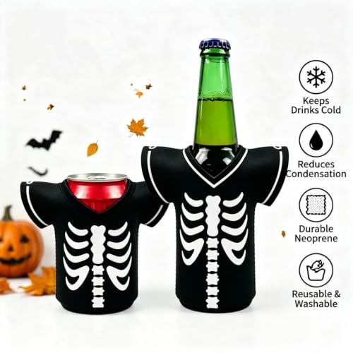 Skeleton Halloween Drink Sleeve 2 Pack - Neoprene Can & Bottle Cooler - Bone Skeleton Variation