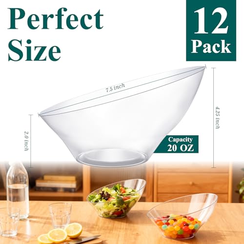 20 Oz Clear Plastic Party Bowls - 12 Pack, Food-Grade, Reusable & Disposable
