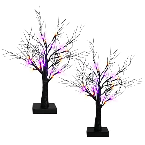 Dazzle Bright 2 Pack 20-Inch Lighted Halloween Birch Tree Decor with Spiders & Timer