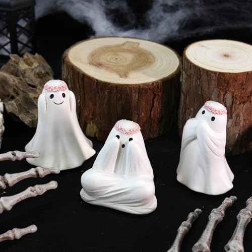 Ghost See No Evil Hear No Evil Speak No Evil Statues - Halloween Ghost Plant Decorations
