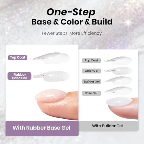 Milky White Glitter Rubber Base Gel - Moonlit Opal Effect, 15ml - Perfect for Nails