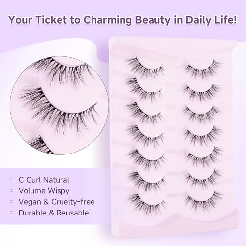EVENTILL Cat Eye 15MM Wispy False Eyelashes - Natural 3D Volume, Thin Band, Reusable