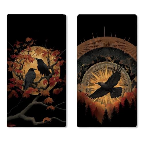 Dark Academia Gothic Black Raven Kitchen Dish Towels Set of 2 - Home Decor