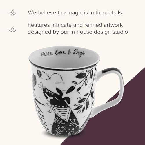 14 oz Black and White Boho Mug Raven - Unique Ceramic Coffee & Tea Cup - Gift for Women & Men