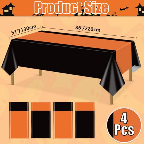 Halloween Tablecloths Black and Orange Disposable 4 Pack - Variation: Orange Black