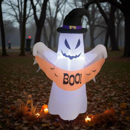 4FT Halloween Inflatable Ghost with LED Lights - Outdoor Yard Decor, Blow Up Haunted Ghost, Waterproof