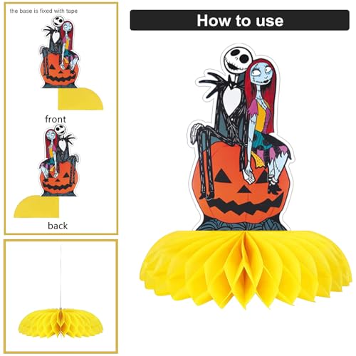 8pcs Halloween Christmas Honeycomb Centerpieces for Table Party Decor - Jack & Sally Characters