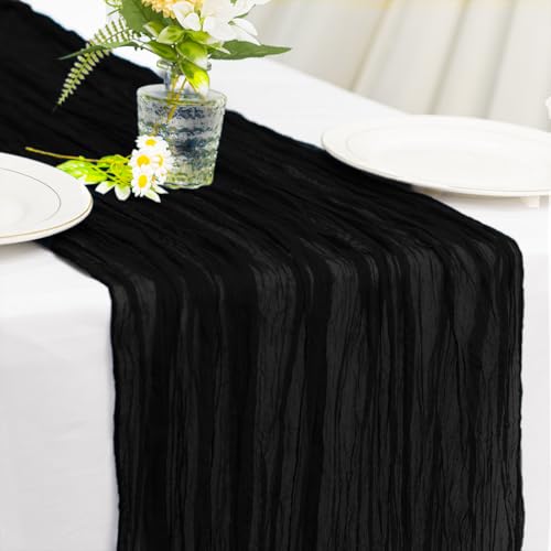 Black Cheesecloth Table Runner 21x120 Inch Reusable Gauze Boho Rustic Decor - 10ft