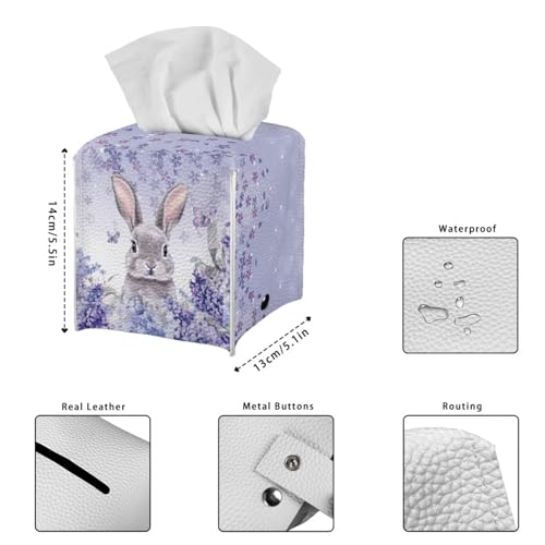 Doginthehole Easter Bunny Tissue Box Cover - Purple Floral, Square PU Leather Dispenser