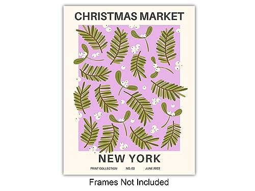 Mid-Century Modern Christmas Wall Art Prints - Holiday Decor, Abstract Art, Minimalist Flower Collage