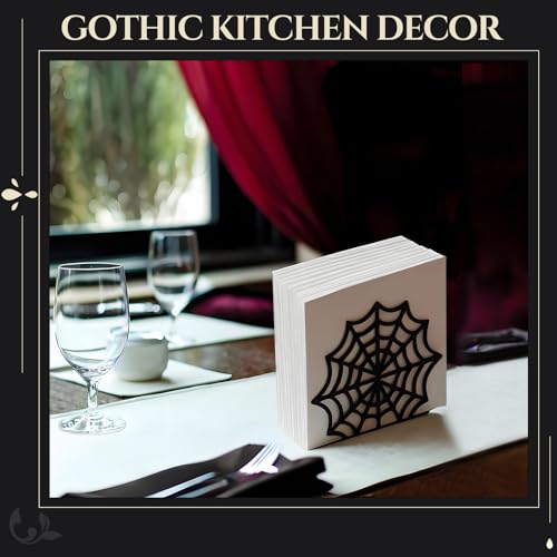 Gothic Cobweb Metal Napkin Holder - Table Tissue Dispenser, Black & Decorative