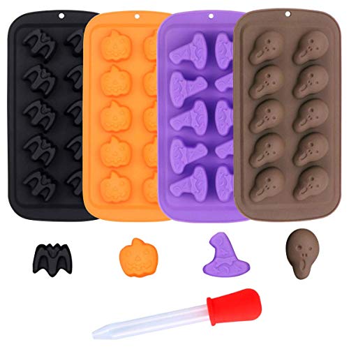 Halloween Silicone Candy Molds Set - Bat, Pumpkin, Witch Hat, Ghost, Skull