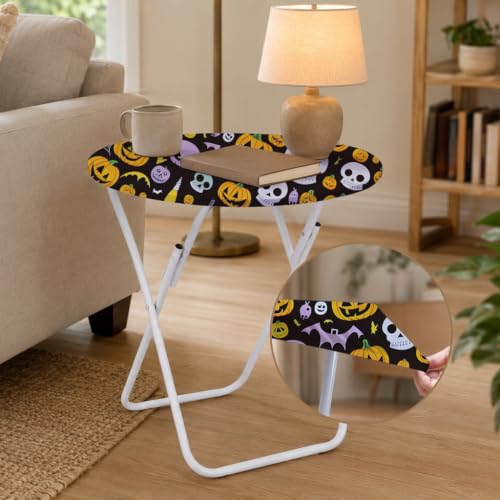 Halloween Pattern 6-Inch Round Fitted Tablecloth with Elastic - Skulls Design, Washable Spandex