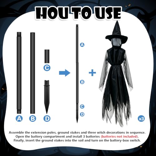 6FT Light-Up Halloween Witch Decorations Outdoor Set of 3 - Spooky Yard Decor