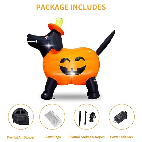 Halloween Inflatable Pumpkin Dog Decoration with LED Lights - 4FT Tall, Outdoor Indoor Yard Decor with Self-Inflating Blower