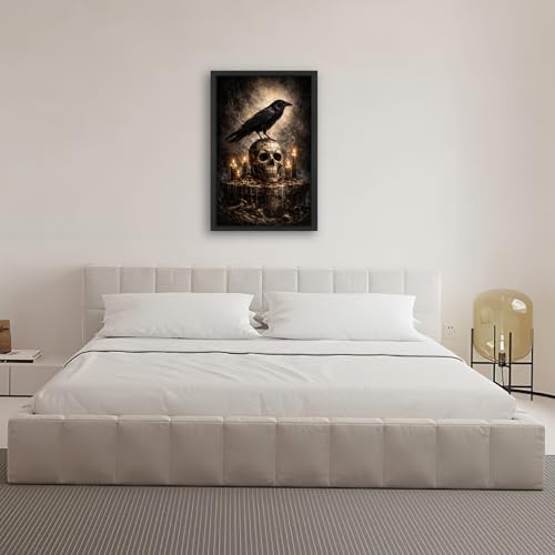 Gothic Crow Wall Art Canvas Print - Raven Skull Dark Academia Decor 24x16 in - Variation of Crow