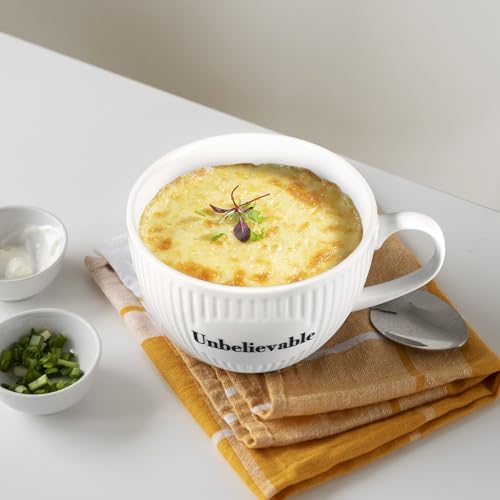 White 28 oz Soup Mug with Lid - Porcelain Meal Prep Bowl with Handle