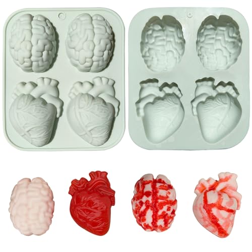 Halloween Brain Heart Silicone Mold - 2 Pack for Cookies, Cakes, Candles