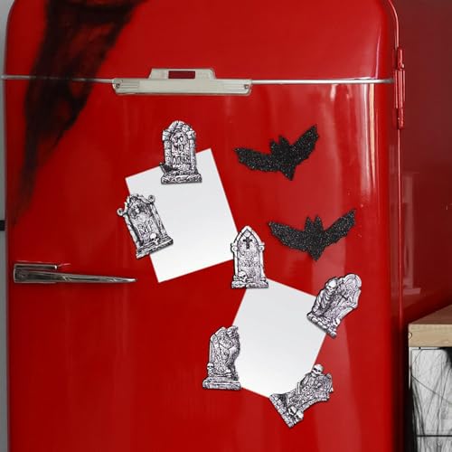Halloween Fridge Magnets Set - Wooden Skeleton Tombstone & Witch Decor, Style 5