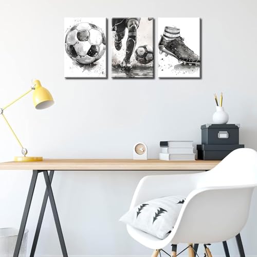 Soccer Canvas Wall Art 16x12 Inches - Black & White Football Decor for Sports Enthusiasts - Variation: Canvas Sports