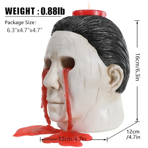 Halloween Candle Holder with Bleeding Eyes Horror Decor - Resin Statue, White