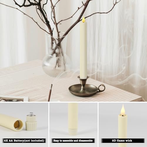 Ivory Flameless Taper Candles with Remote - Set of 24, 9.6 Inches Safe Battery Operated Decor