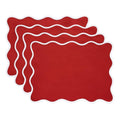 Christmas Red Linen Placemats Set of 4 - Scalloped Edge, 14 x 19 Inches