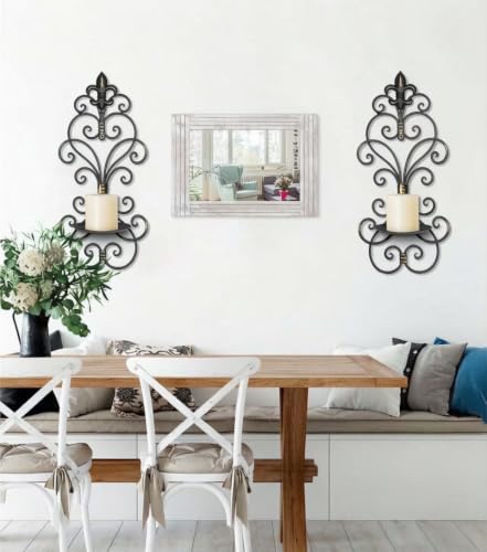 Antique Black Metal Wall Candle Sconce Holder Set of 2 for Living Room & Decor