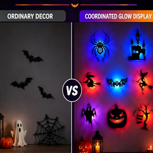 Halloween LED Wall Lights 16-Pack Silhouette 3D Bat Ghost Pumpkin Decor