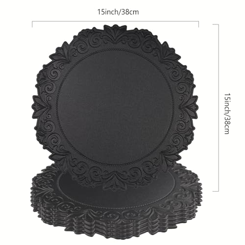 Round Faux Leather Placemats Set of 4 - Black Table Mats for Dining