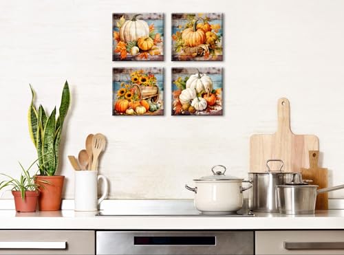 Autumn Pumpkin Wall Art Set - 12x12 Inch Farmhouse Canvas Prints - Variation of Pumpkin-3