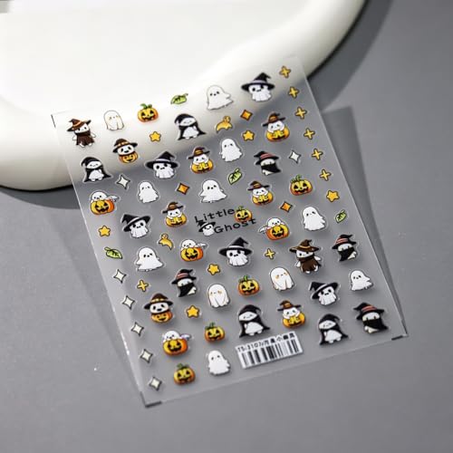 Halloween Nail Stickers 5D Embossed Ghost Pumpkin Nail Art Decals Style-6