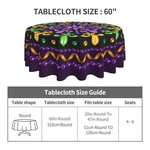 Mardi Gras Carnival Festival Round Tablecloth 60 Inch - Washable Reusable Decor