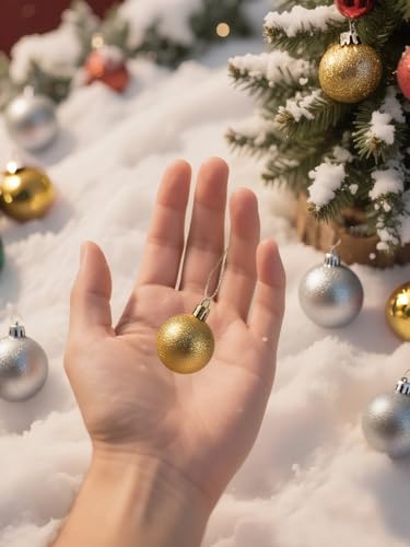 Mini Shatterproof Christmas Balls - Gold 24 Pack, 3cm Holiday Tree Ornaments with Hooks