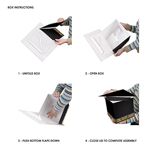 8.5 x 8.5 Inch Black Graduation Cap Gift Card Boxes Pack of 3 - Gold 'Congrats Grad' Design