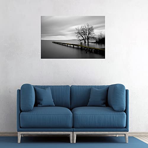 Lake Trees Canvas Wall Art - 36x24 Inch Modern Minimalist Landscape Painting for Living Room Bedroom Office Decor Variation of Lake Trees