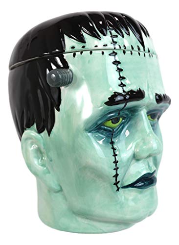 Halloween Ghastly Frankenstein Skull Cookie Jar - Ceramic Macabre Decor