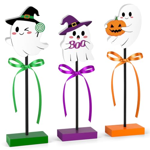 Halloween Wooden Ghost Signs Set - Cute Ghost Table Decorations - Variation of Cute Ghost